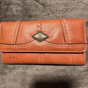 BOC Women's Brown Leather Trifold Wallet Credit Card Slots Snap Closure ID